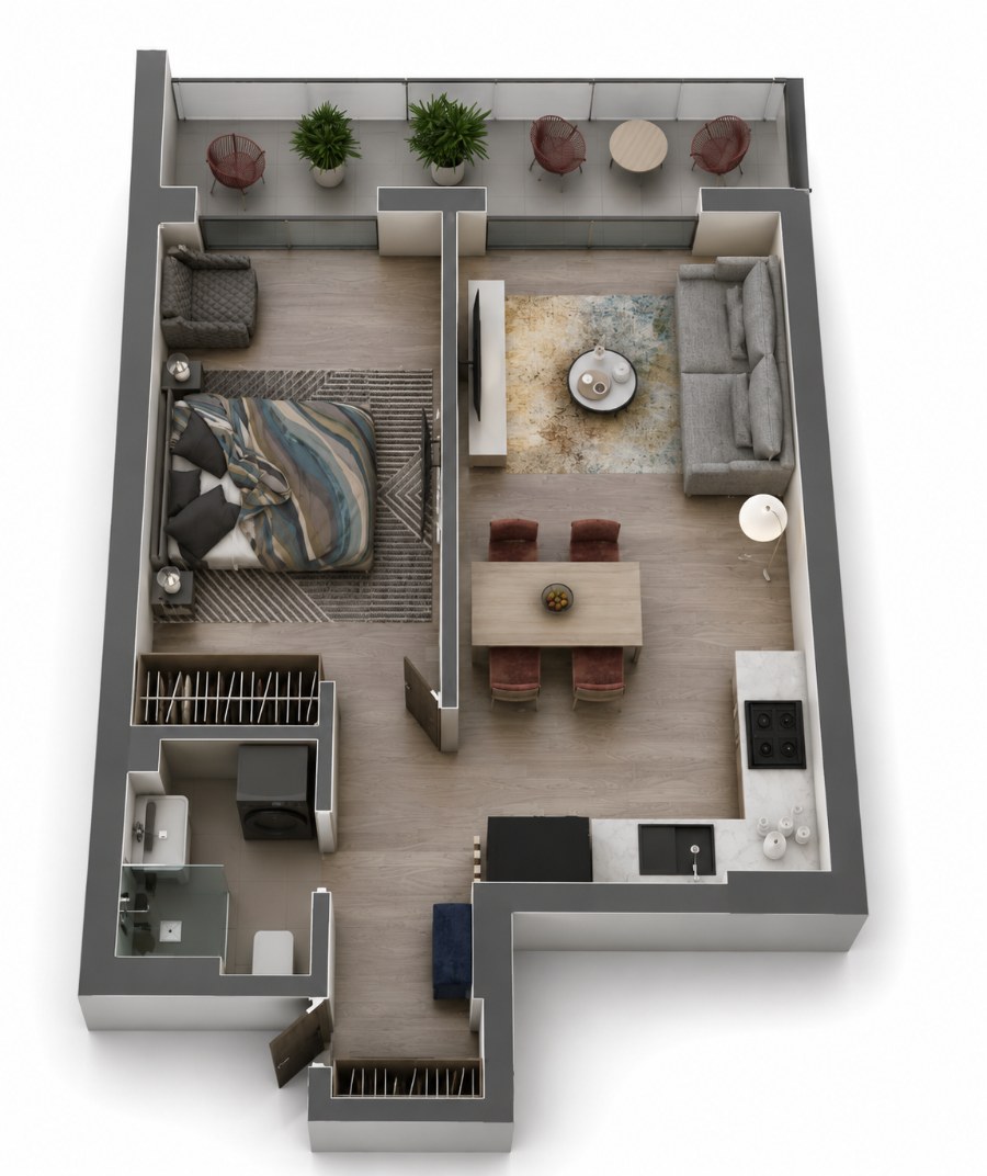 1+1 апартаменты, 57,4 м²