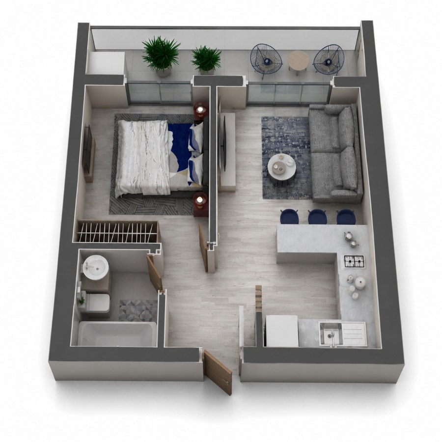 1+1 апартаменты, от 45,8 м²