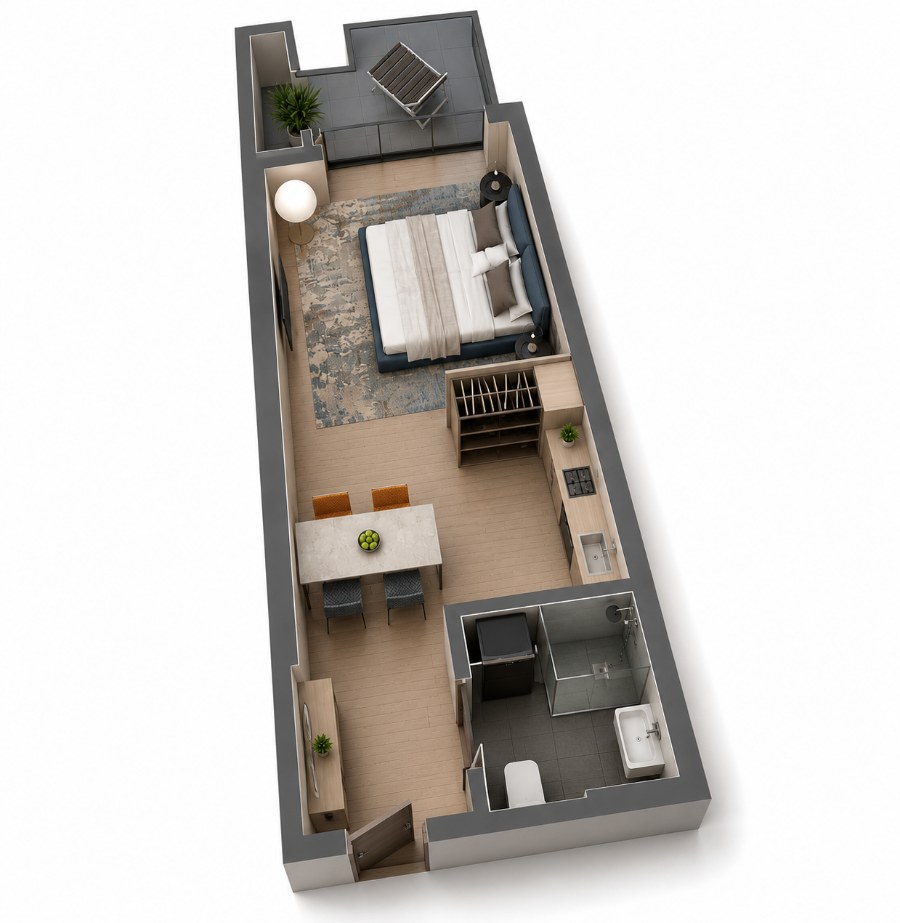 Студия-апартамент, 35,8 м²